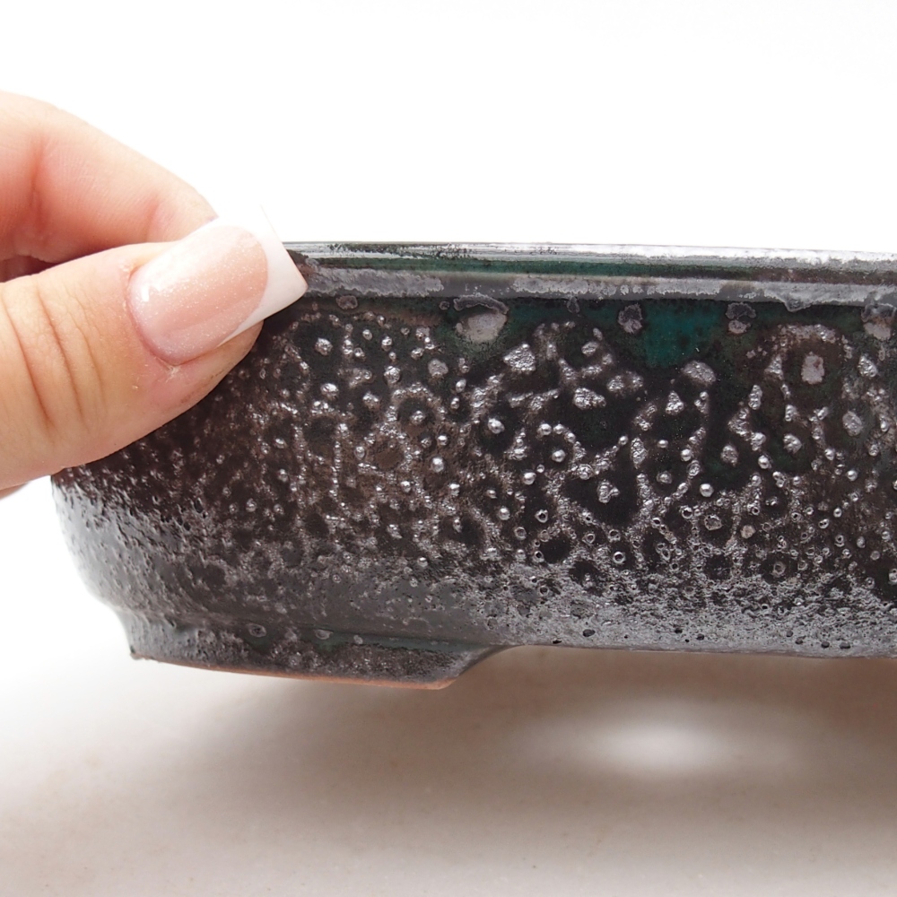 Ceramiczna miska na bonsai 19 x 14,5 x 4,5 cm, metaliczna zieleń