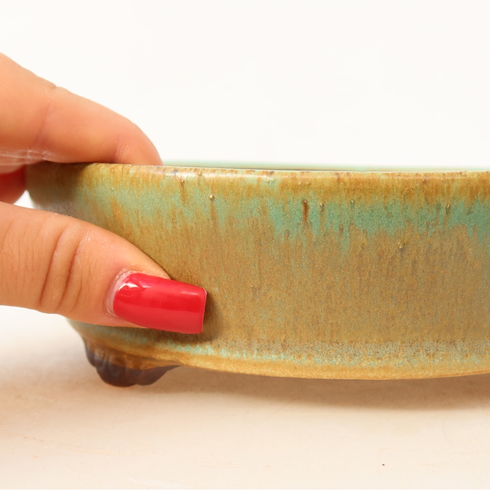 Ceramiczna miska do bonsai 18 x 18 x 5 cm, zielona