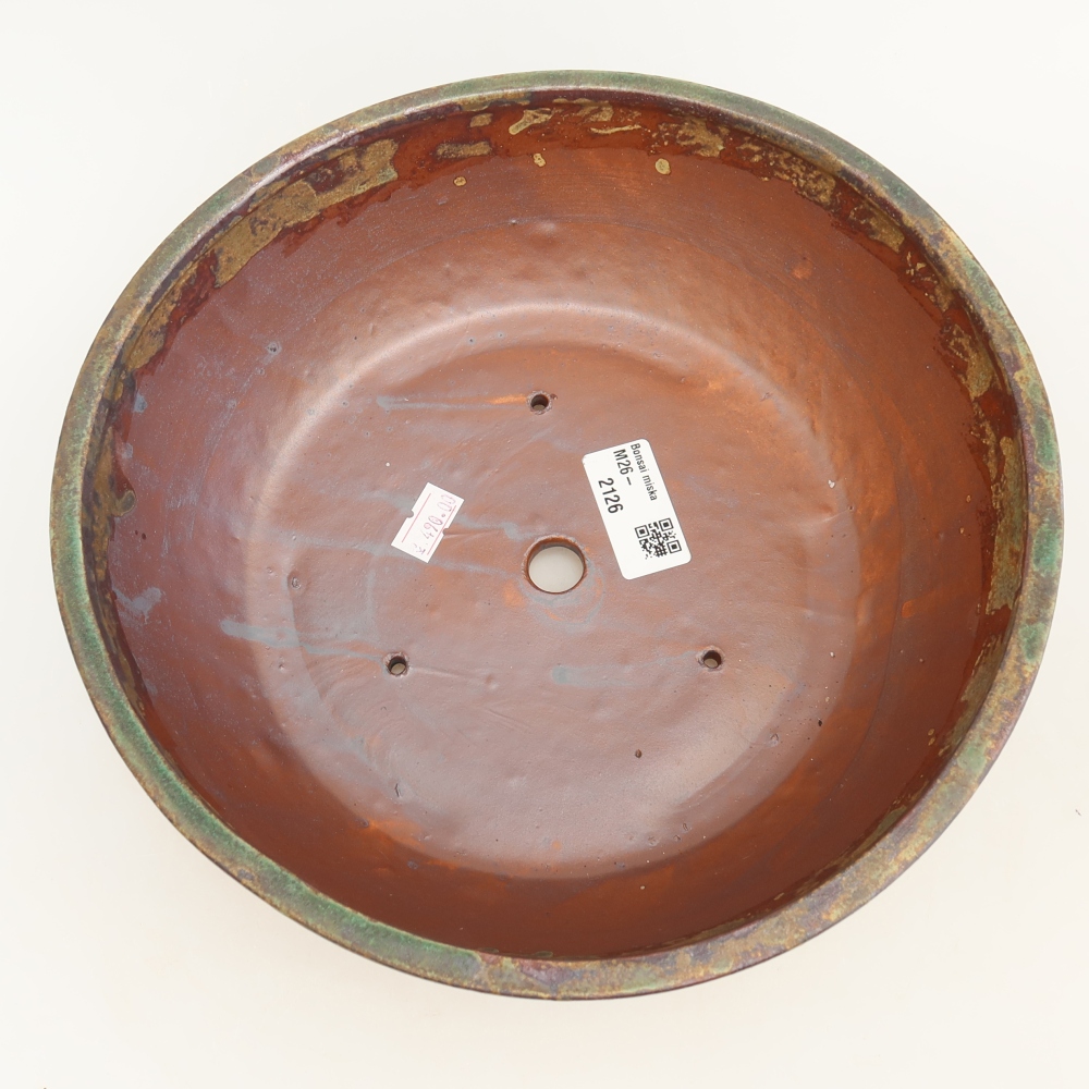 Ceramiczna miska do bonsai 24,5 x 24,5 x 7,5 cm, kolor brązowo-zielony