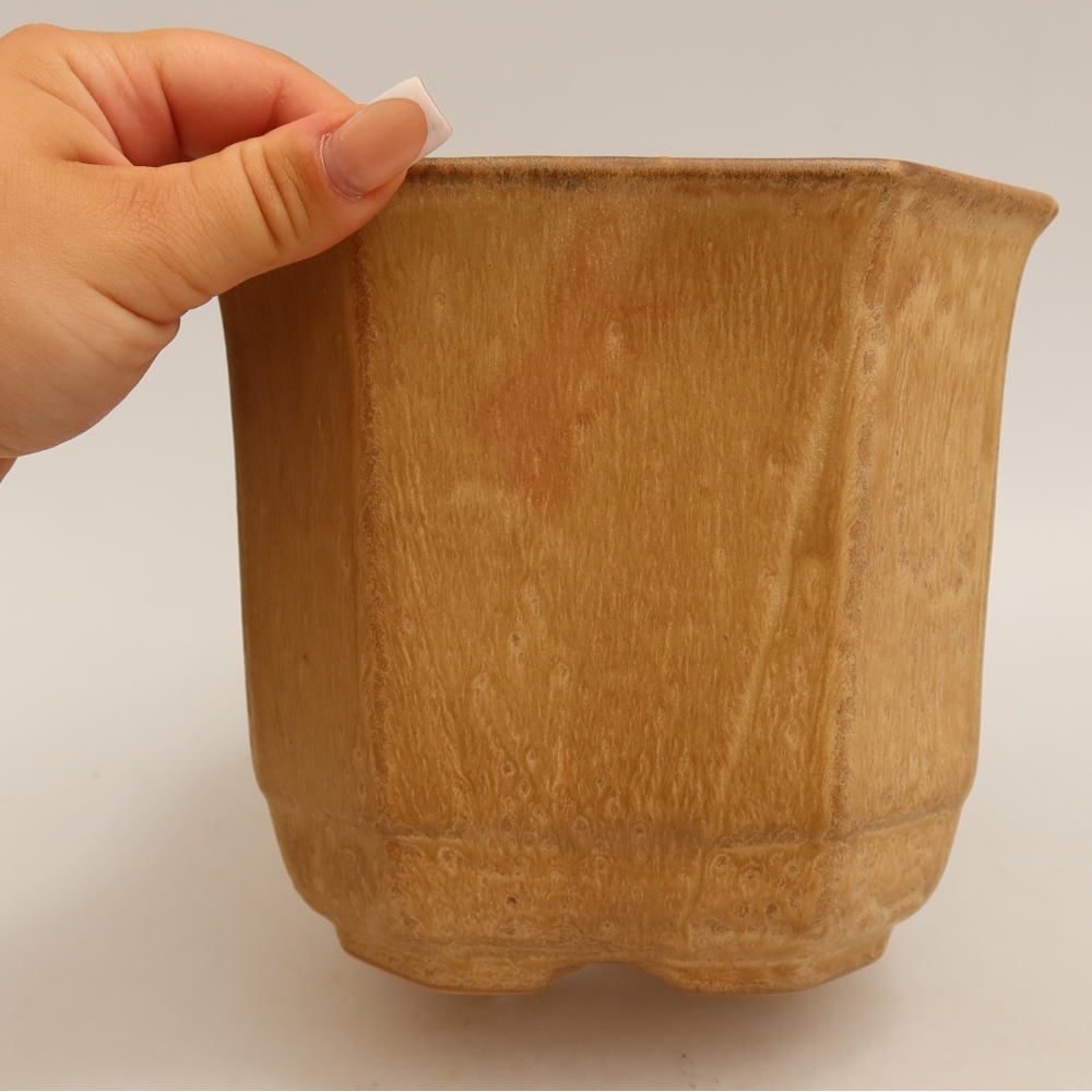 Ceramiczna miska do bonsai 17,5 x 17,5 x 15,5 cm, kolor beżowy