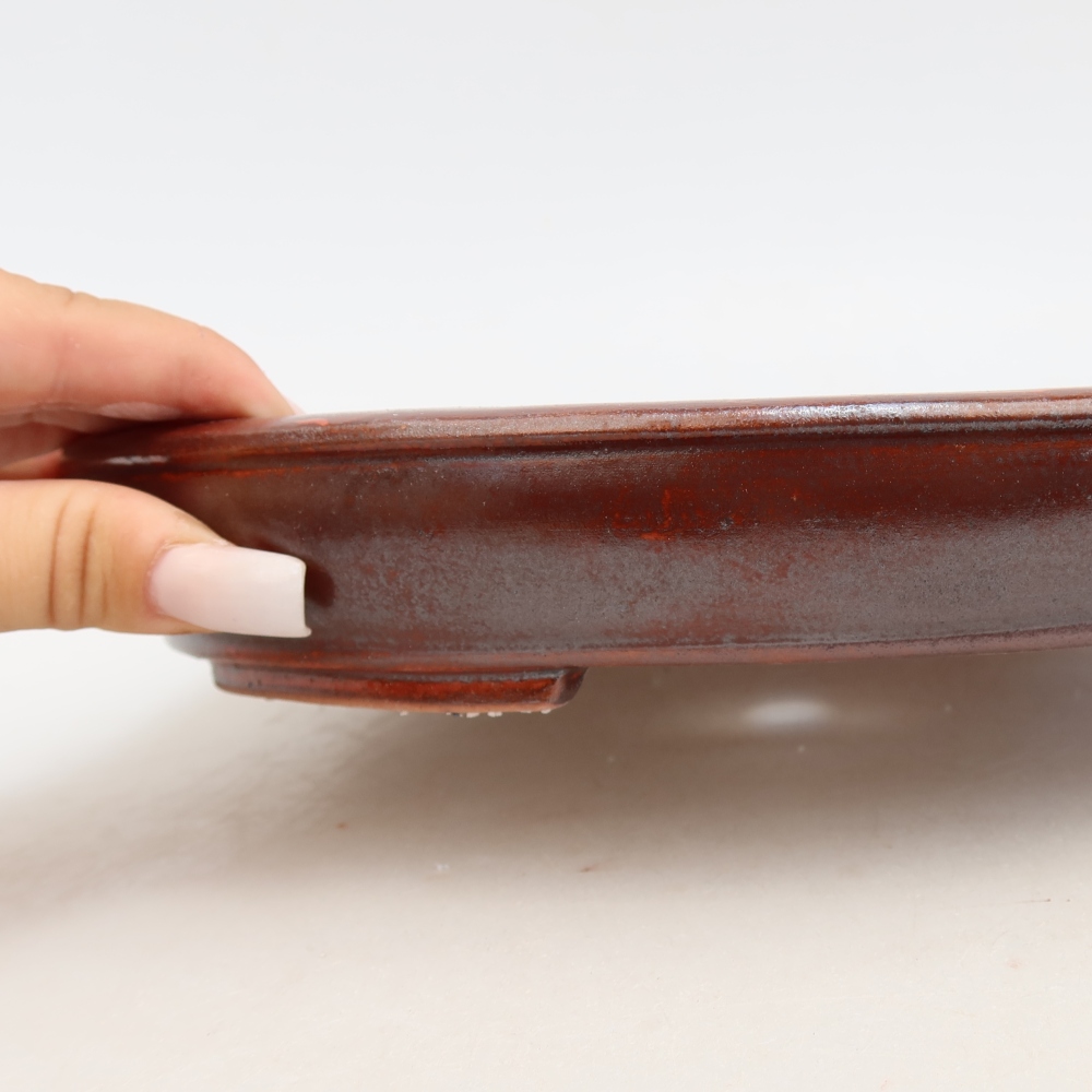 Ceramiczna miska do bonsai 24,5 x 20 x 4 cm, kolor metaliczno-czerwony