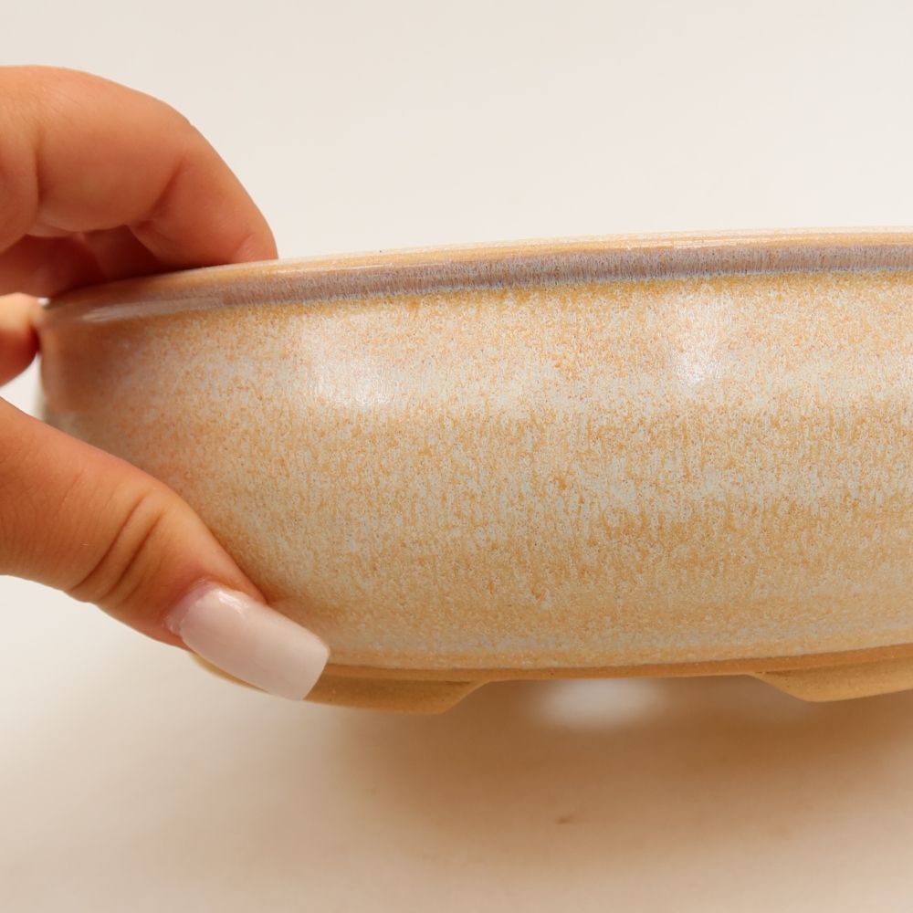 Ceramiczna miska do bonsai 22,5 x 22,5 x 6,5 cm, kolor beżowy