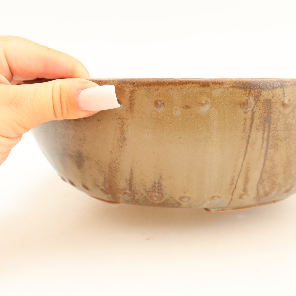 Ceramiczna miska na bonsai 24,5 x 24,5 x 7,5 cm, brązowa