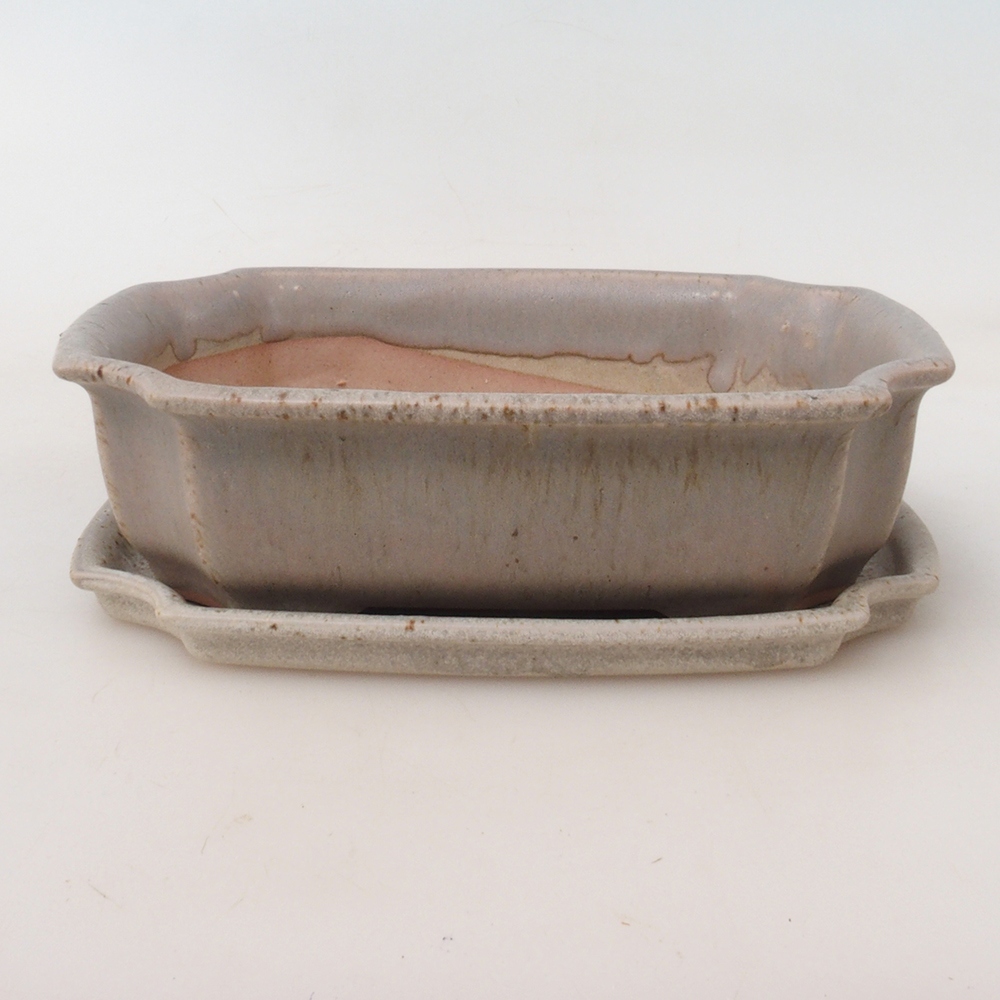 Miska do bonsai + podstawka H03 - 16,5 x 12 x 4,5 cm. - beżowa