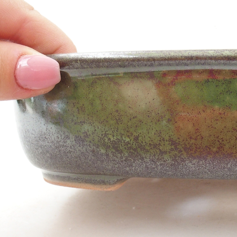 Ceramiczna miska bonsai 18,5 x 14,5 x 5 cm, kolor zielony