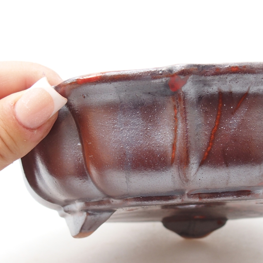 Ceramiczna miska na bonsai 18 x 18 x 5 cm, metaliczna czerwień