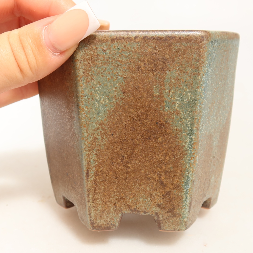 Ceramiczna miska do bonsai 9 x 8,5 x 8 cm, kolor brązowo-zielony