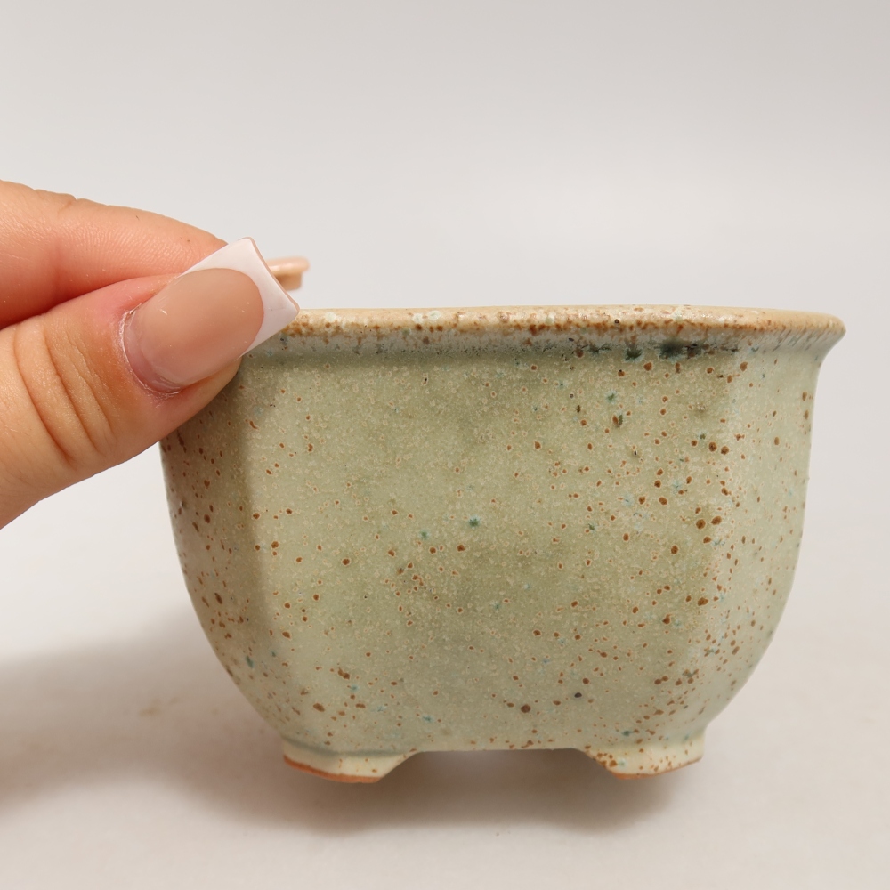 Ceramiczna miska do bonsai 10 x 10 x 6,5 cm, kolor zielony
