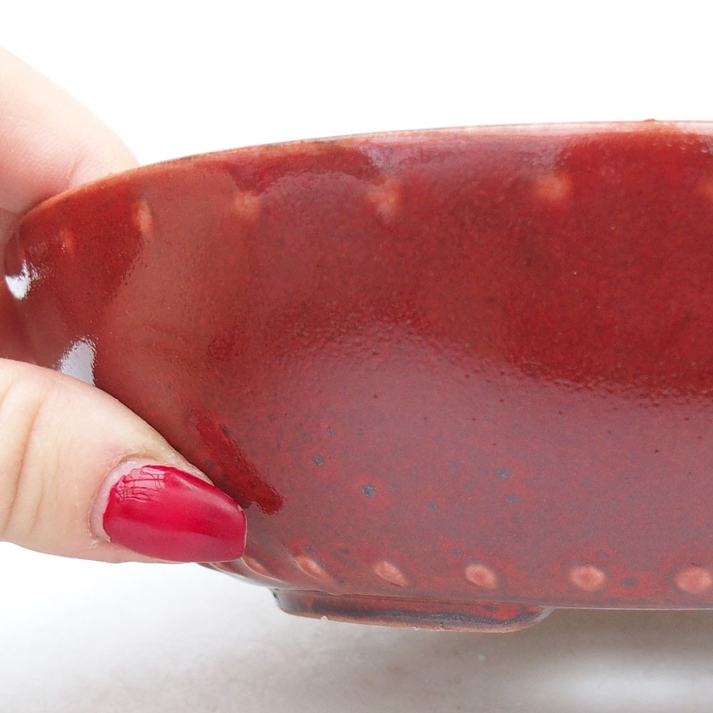 Ceramiczna miska do bonsai 17,5 x 17,5 x 4,5 cm, kolor czerwony