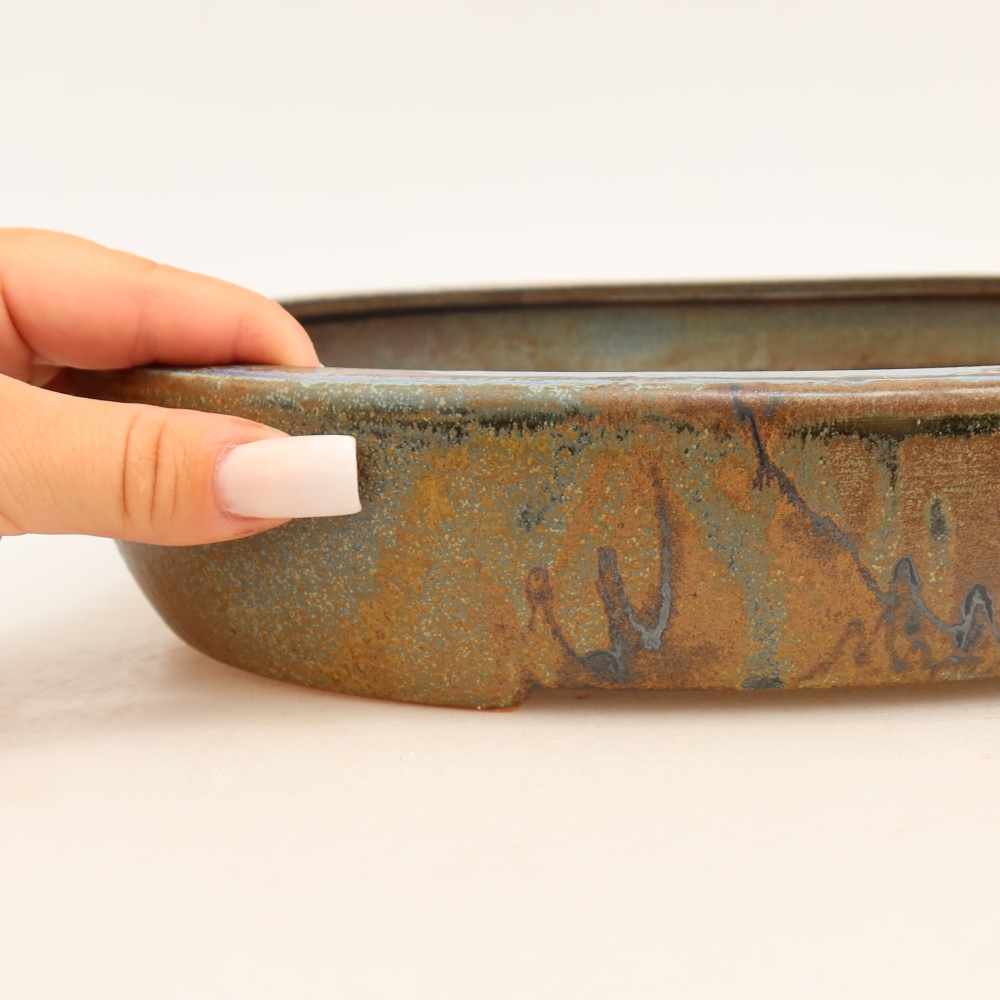Ceramiczna miska do bonsai 27 x 21 x 5,5 cm, kolor niebiesko-brązowy