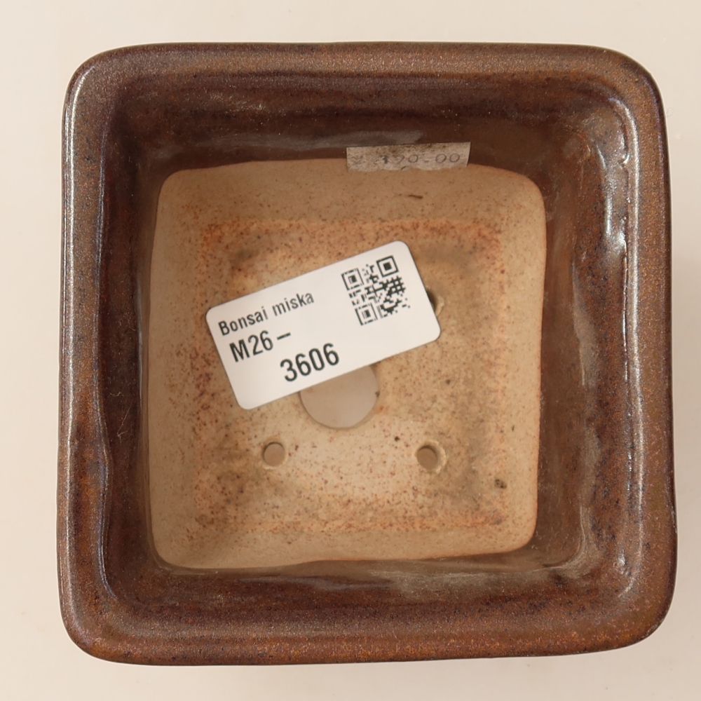 Ceramiczna miseczka do bonsai 9,5 x 9,5 x 5,5 cm, kolor brązowy