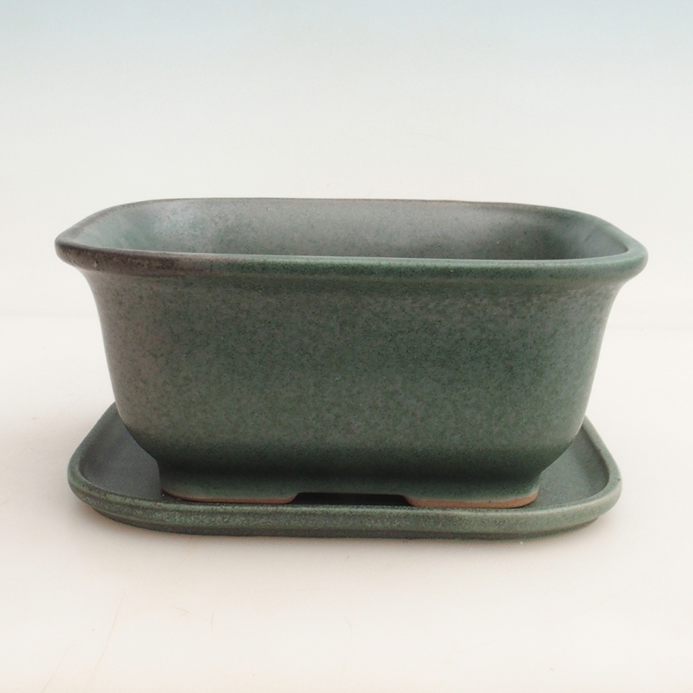 Bonsai bowl + spodek H36 - 17 x 15 x 7,5 cm. - zielony
