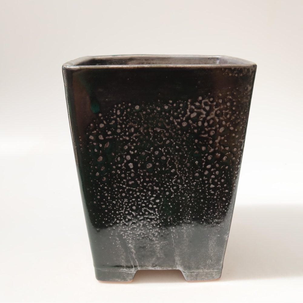 Ceramiczna miska do bonsai 15 x 15 x 19,5 cm, kolor metaliczno-zielony