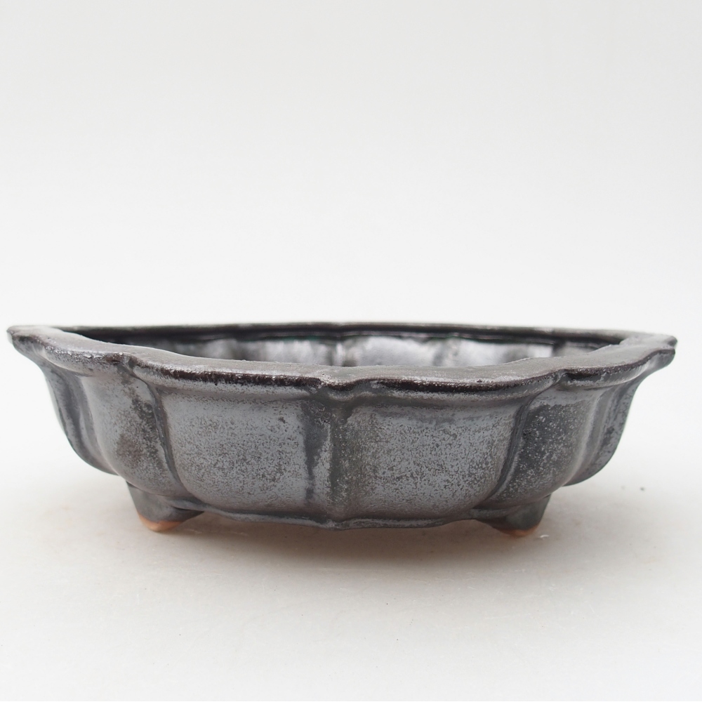 Ceramiczna miska na bonsai 18 x 18 x 5 cm, metaliczna zieleń