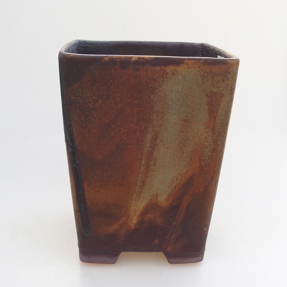 Ceramiczna miska bonsai 15 x 15 x 19 cm, kolor brązowo-zielony