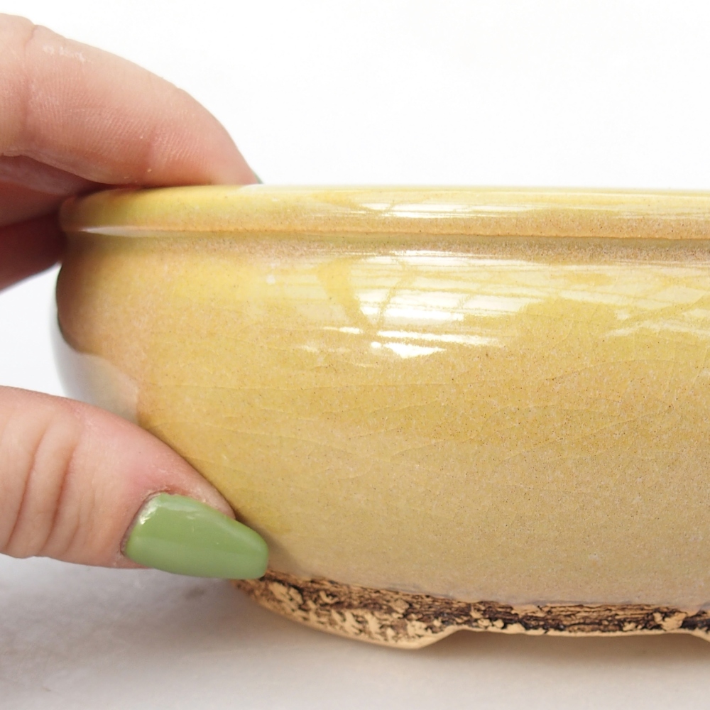 Ceramiczna miska do bonsai 15,5 x 15,5 x 5,5 cm, żółto-zielona