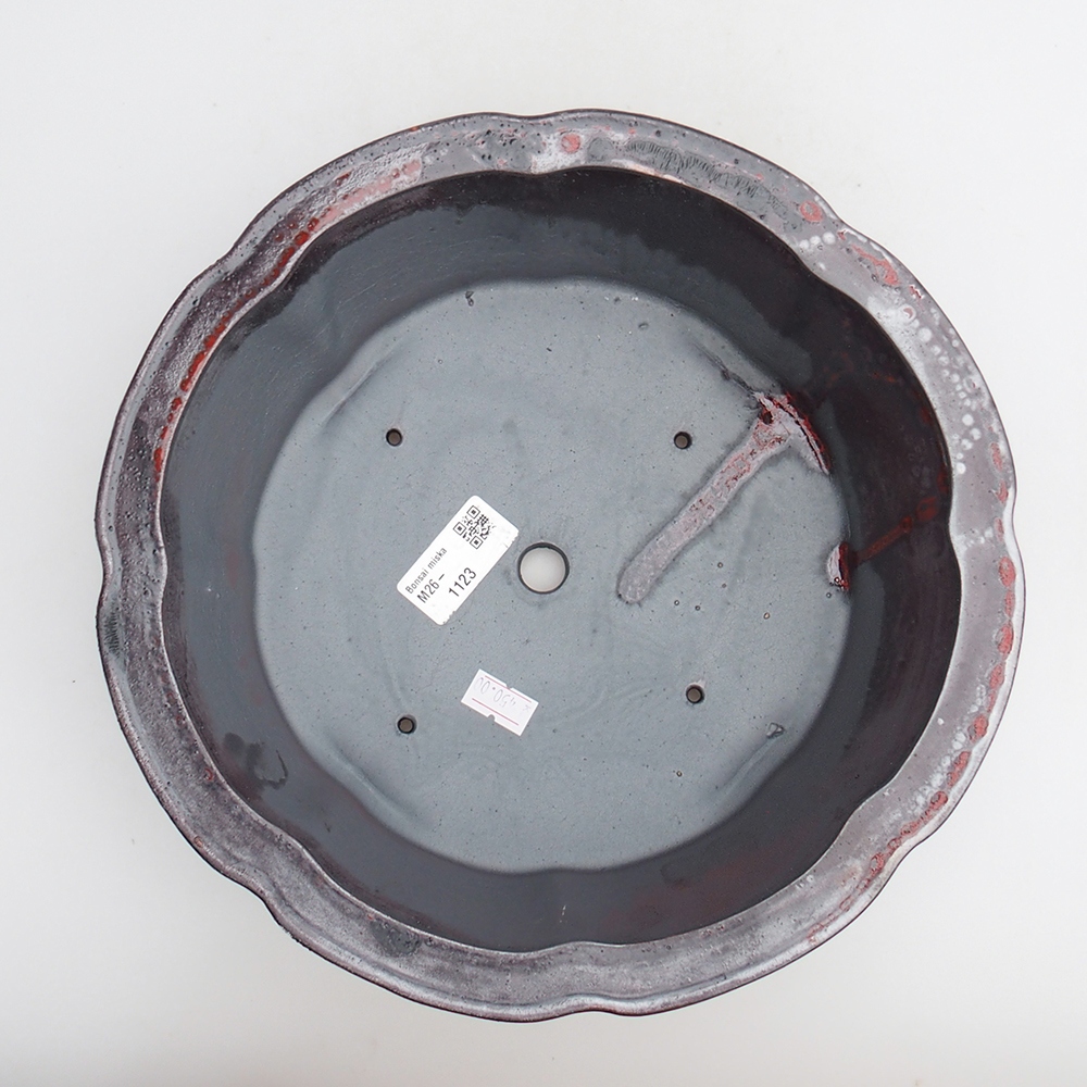 Ceramiczna miska na bonsai 26 x 26 x 8 cm, czerwono-czarna