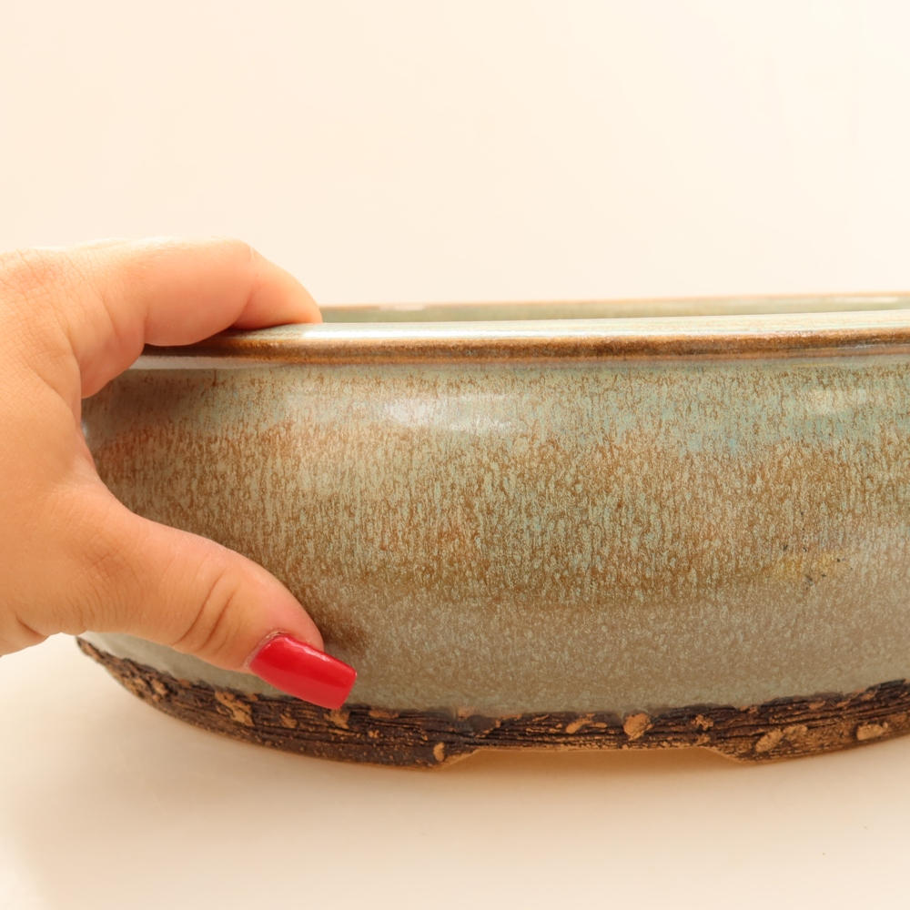 Ceramiczna miska do bonsai 32,5 x 32,5 x 9 cm, kolor zielony – WYŁĄCZNIE ODBIÓR OSOBISTY lub transport na palecie