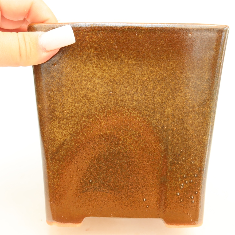 Ceramiczna miska do bonsai 13 x 13 x 14 cm, kolor brązowy