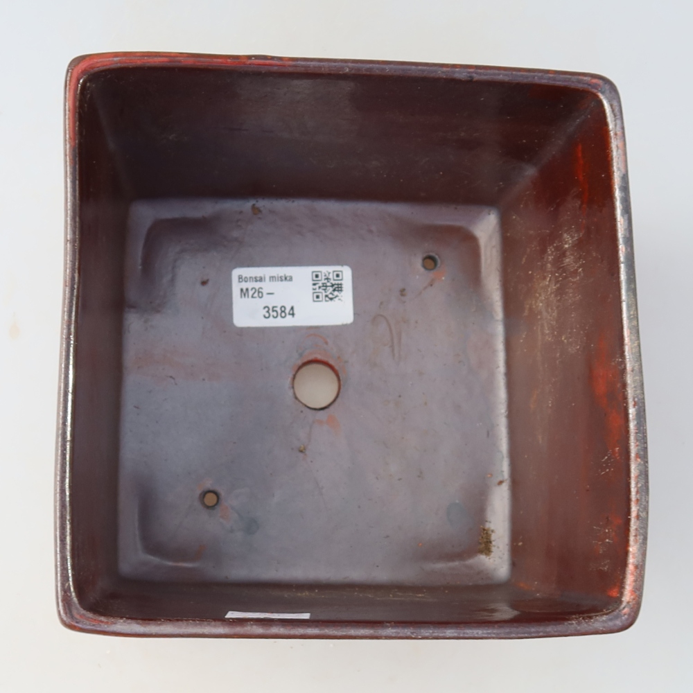 Ceramiczna miska do bonsai 15,5 x 15,5 x 11 cm, kolor czerwony