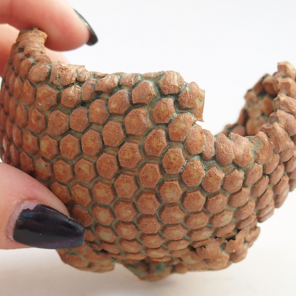 Ceramiczna muszla 8 x 8 x 6 cm, kolor brązowo-zielony