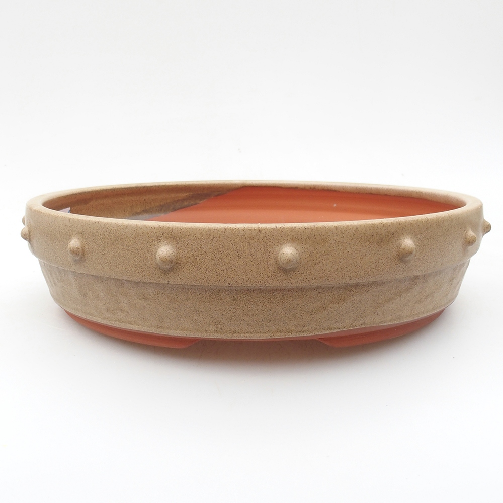 Ceramiczna miska bonsai 22 x 22 x 5 cm, kolor beżowy