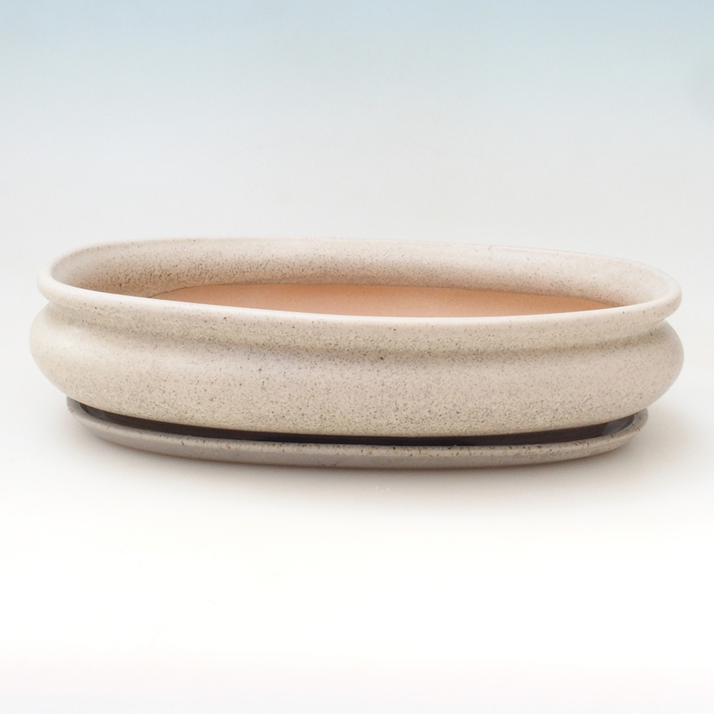 Miska do bonsai + podstawka H15 - 25,5 x 17,5 x 6 cm. - beżowa
