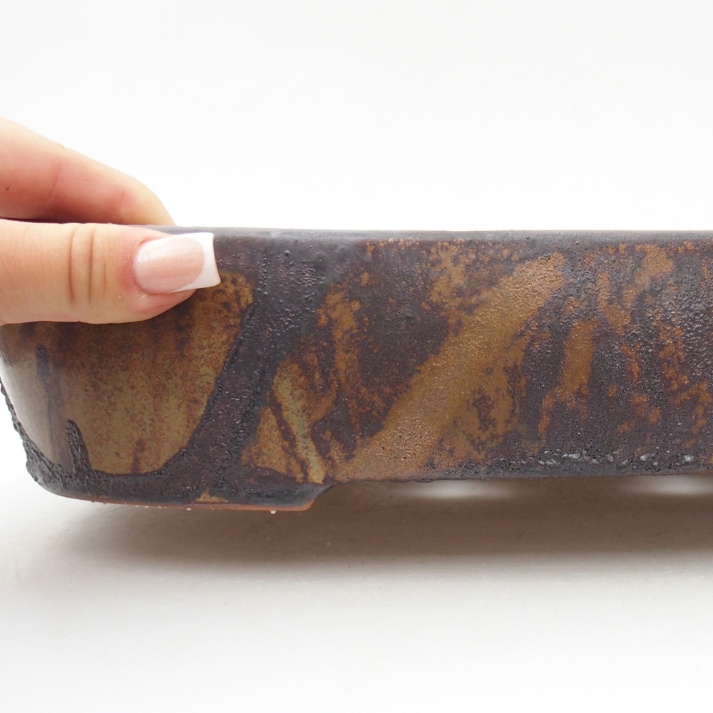 Ceramiczna miska do bonsai 32 x 24,5 x 6,5 cm, kolor brązowo-zielony