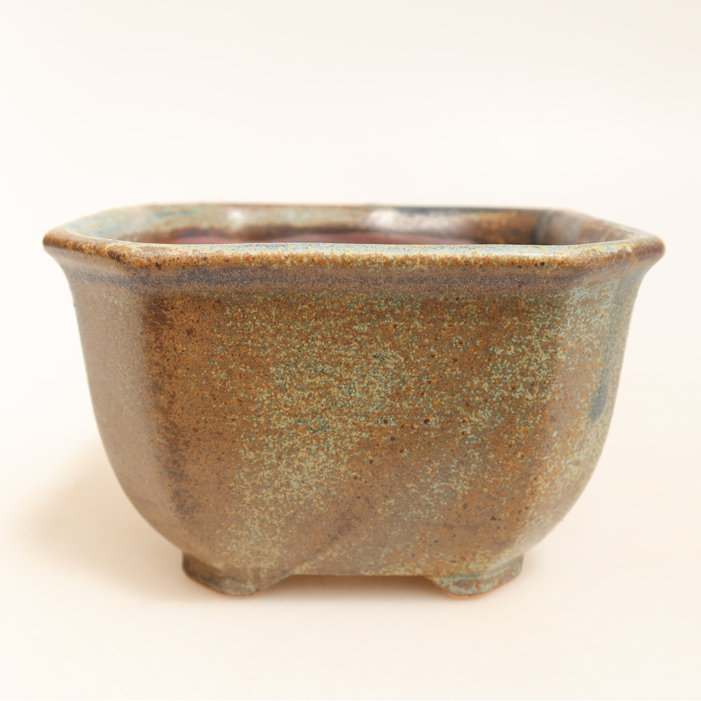 Ceramiczna miska do bonsai 10 x 10 x 6,5 cm, kolor brązowo-zielony