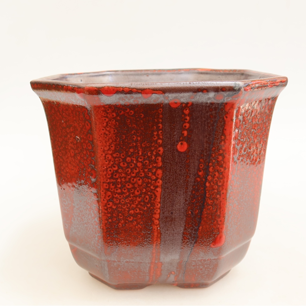 Ceramiczna miska do bonsai 17,5 x 17,5 x 15,5 cm, kolor czerwony