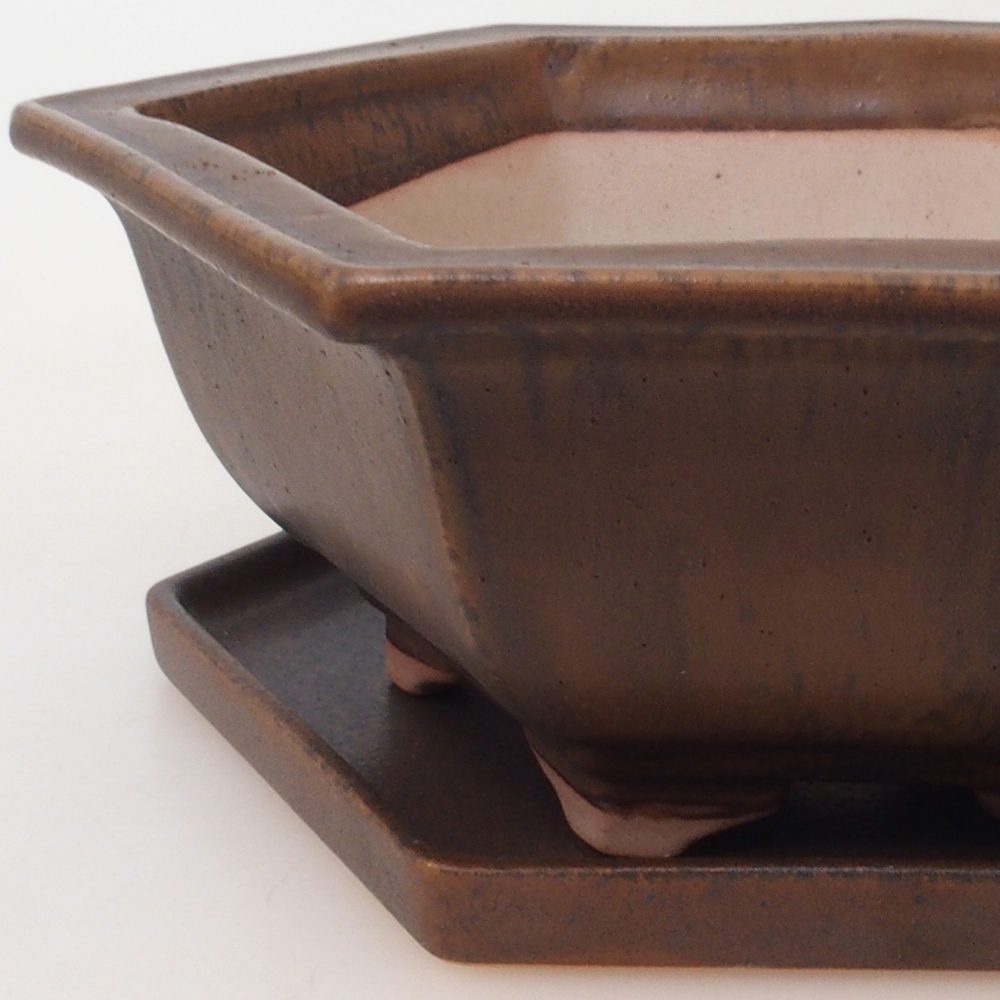 Miska do bonsai + podstawka H53 – 19 x 21,5 x 7 cm. – brązowa