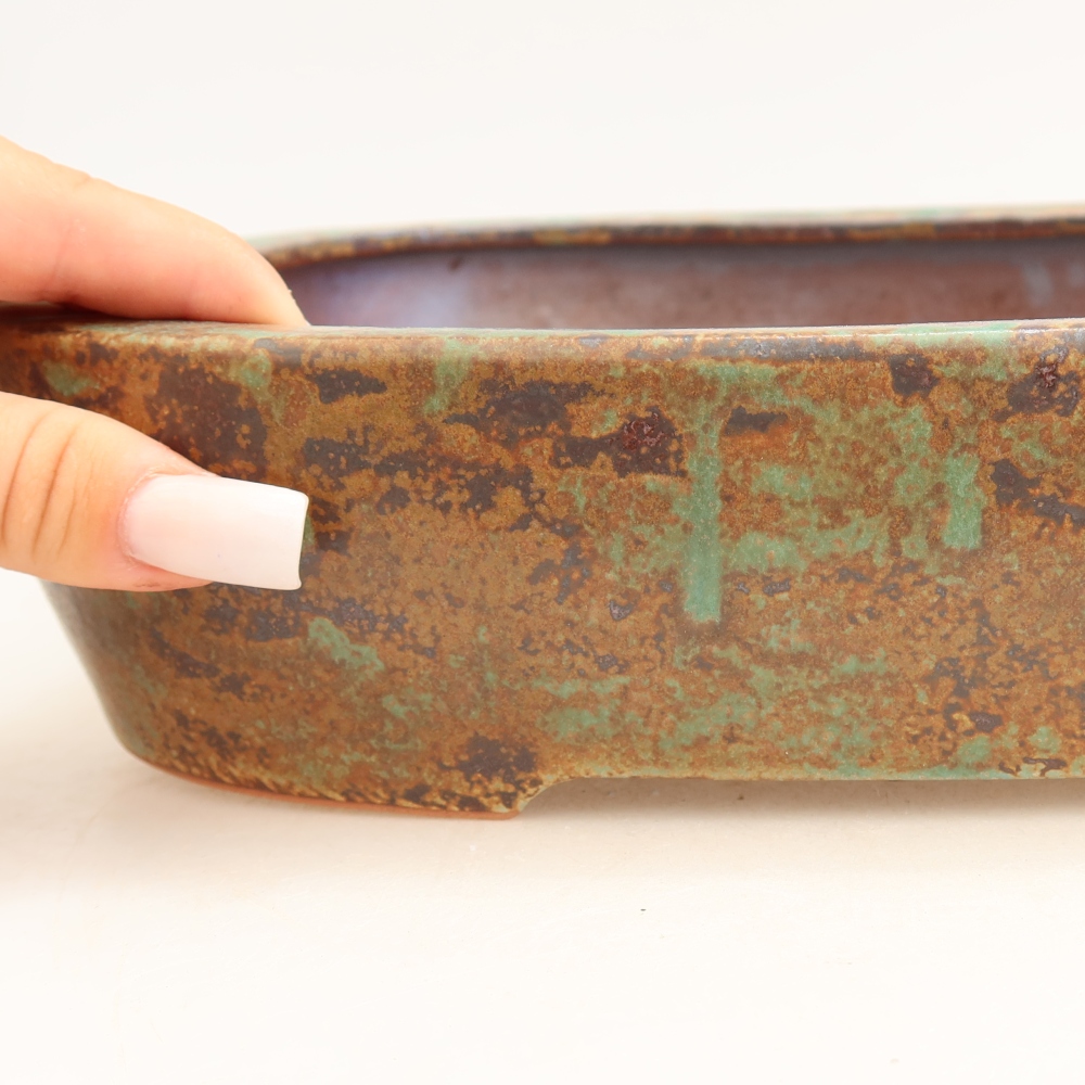 Ceramiczna miska do bonsai 32 x 24,5 x 6,5 cm, kolor brązowo-zielony