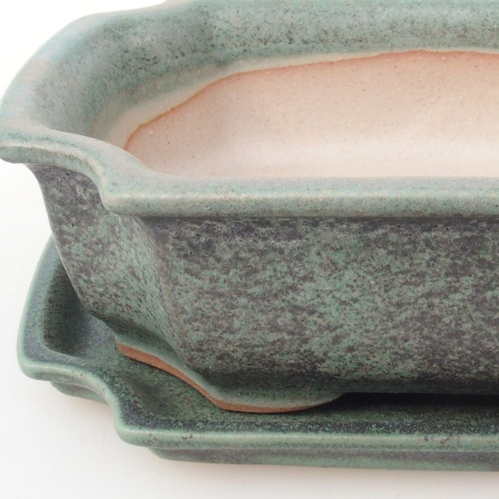 Miska do bonsai + podstawka H03 – 16,5 x 12 x 4,5 cm. – zielona