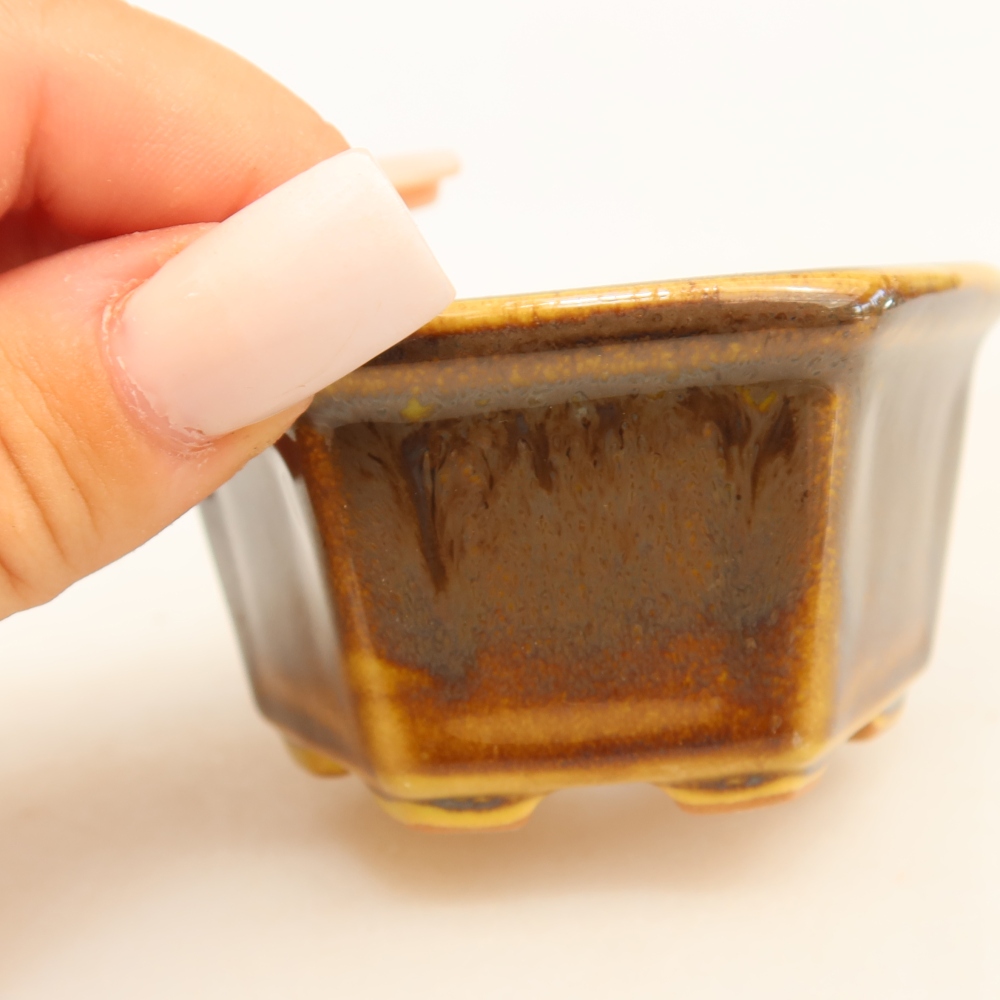 Ceramiczna miseczka do bonsai 7,5 x 7 x 4 cm, kolor brązowo-żółty