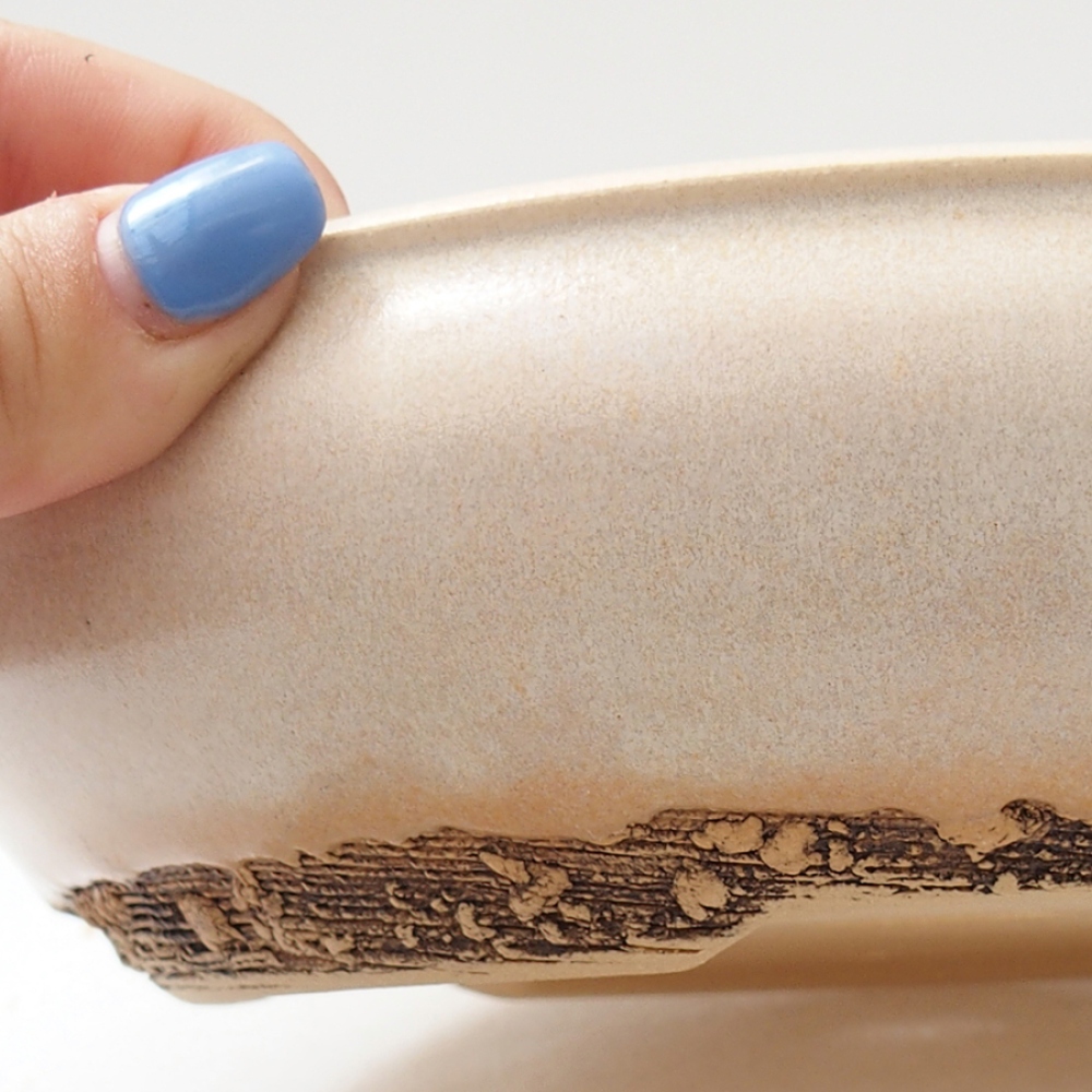 Ceramiczna miska do bonsai 18 x 18 x 5 cm, kolor beżowy