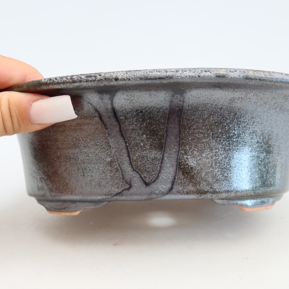 Ceramiczna miska do bonsai 19,5 x 15,5 x 6,5 cm, kolor metaliczno-zielony