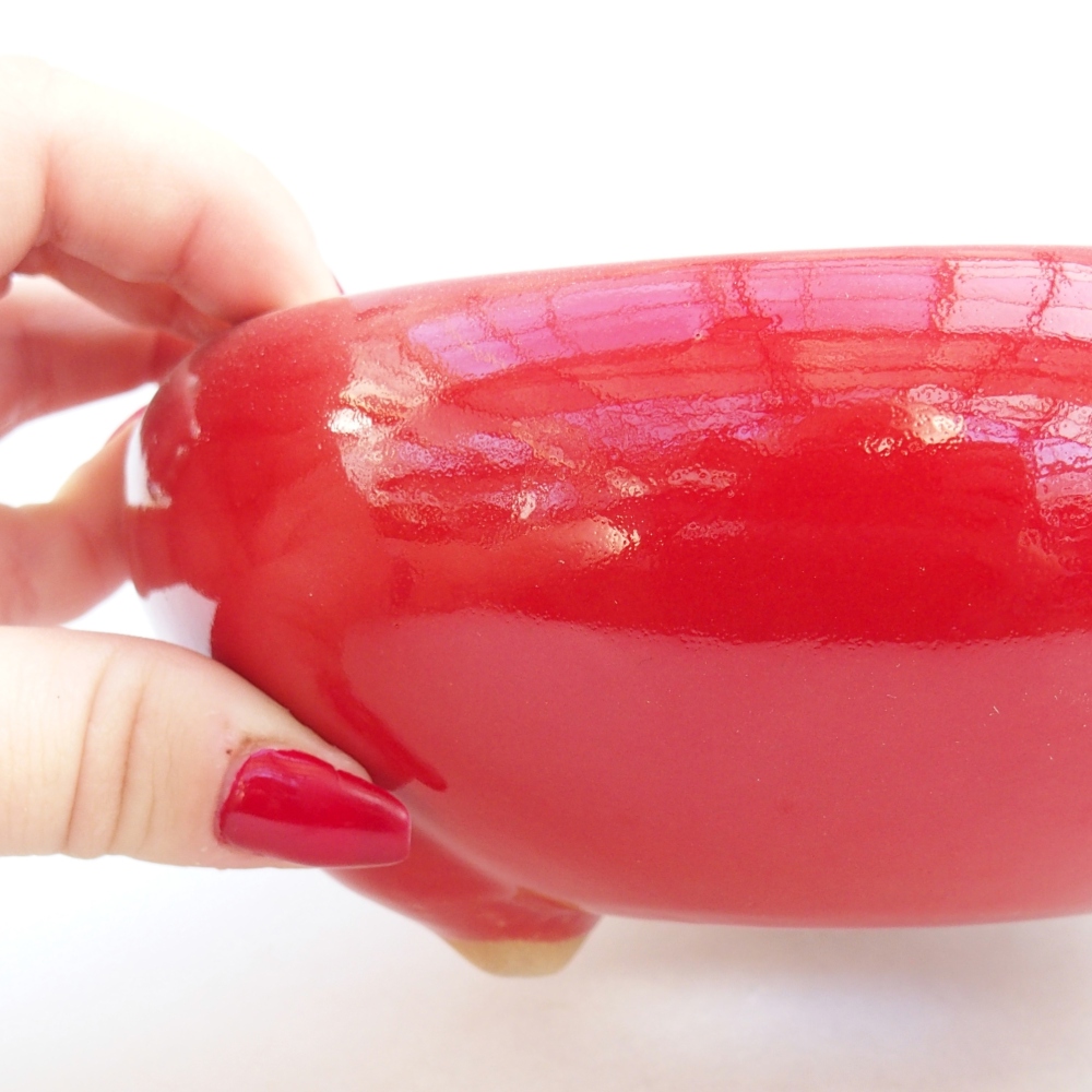 Ceramiczna miska do bonsai 14,5 x 14,5 x 7 cm, kolor czerwony