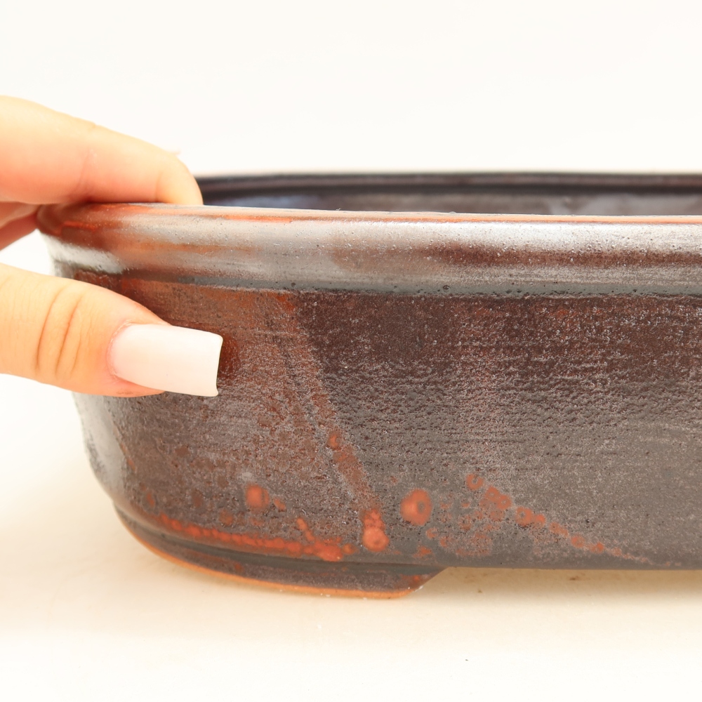 Ceramiczna miska do bonsai 31,5 x 24 x 8 cm, kolor metaliczno-czerwony