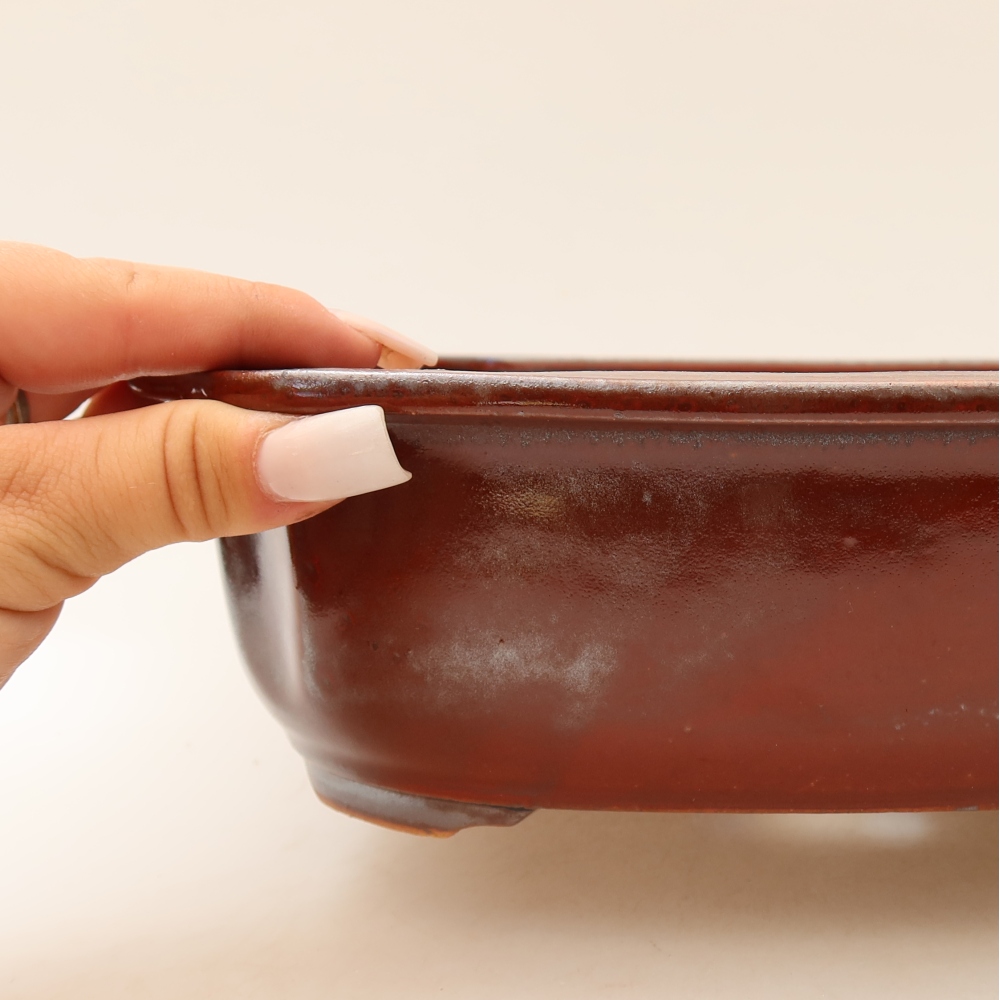 Ceramiczna miska do bonsai 24,5 x 21 x 7,5 cm, kolor czerwony