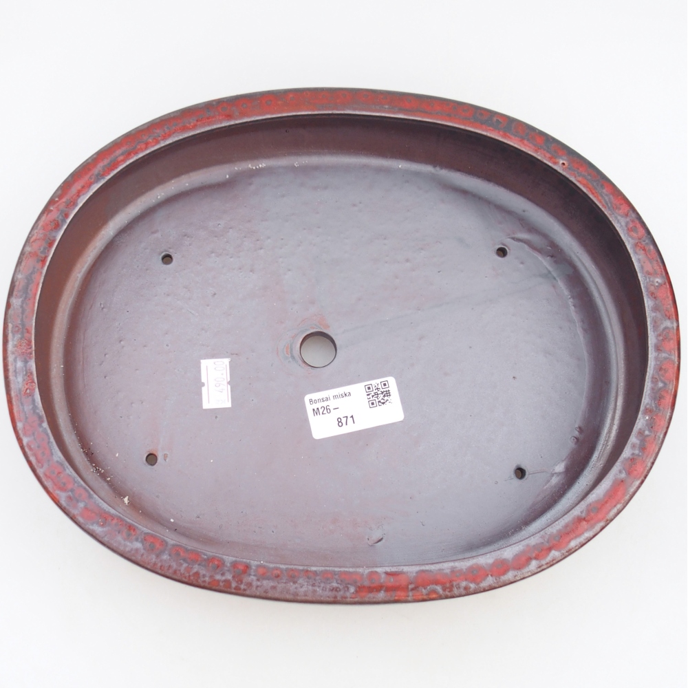 Ceramiczna miska do bonsai 26,5 x 21 x 5 cm, kolor czerwony
