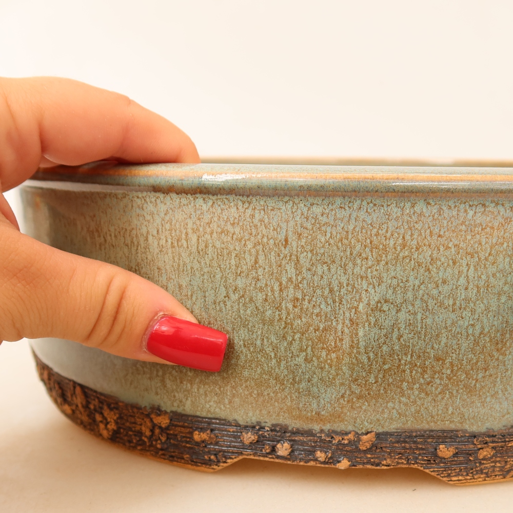 Ceramiczna miseczka do bonsai 25 x 25 x 7,5 cm, kolor zielony
