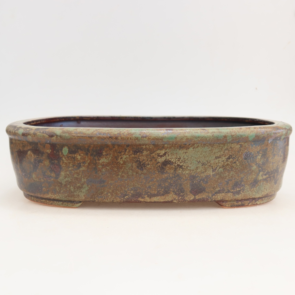 Ceramiczna miska do bonsai 31,5 x 24 x 8 cm, kolor brązowo-zielony