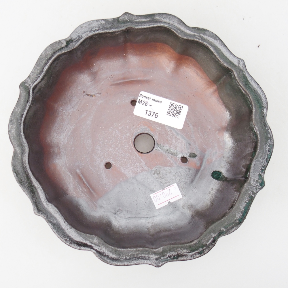 Ceramiczna miska na bonsai 18 x 18 x 5 cm, metaliczna zieleń