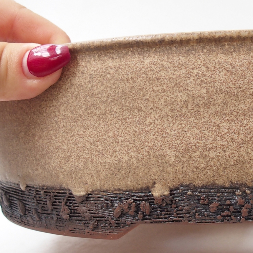 Ceramiczna miska bonsai 24,5 x 24,5 x 7 cm, kolor beżowy