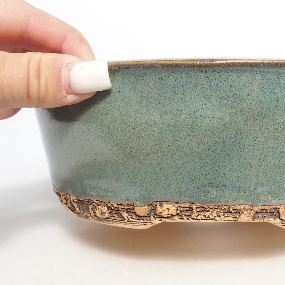 Ceramiczna miska do bonsai 19,5 x 19,5 x 6,5 cm, zielona