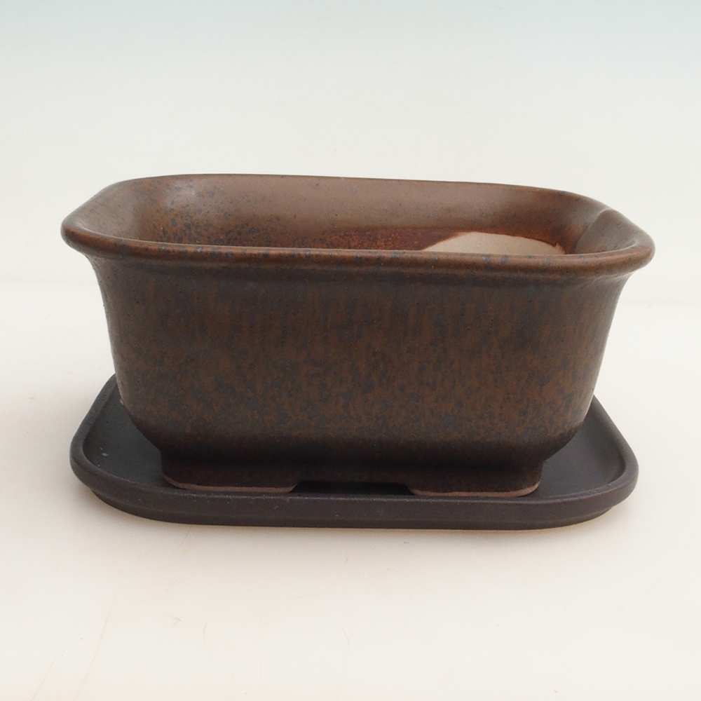 Bonsai bowl + spodek H36 - 17 x 15 x 7,5 cm. - brązowy