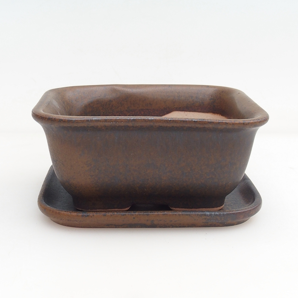 Miska bonsai + spodek H38 - 12 x 10,5 x 5 cm - brązowy