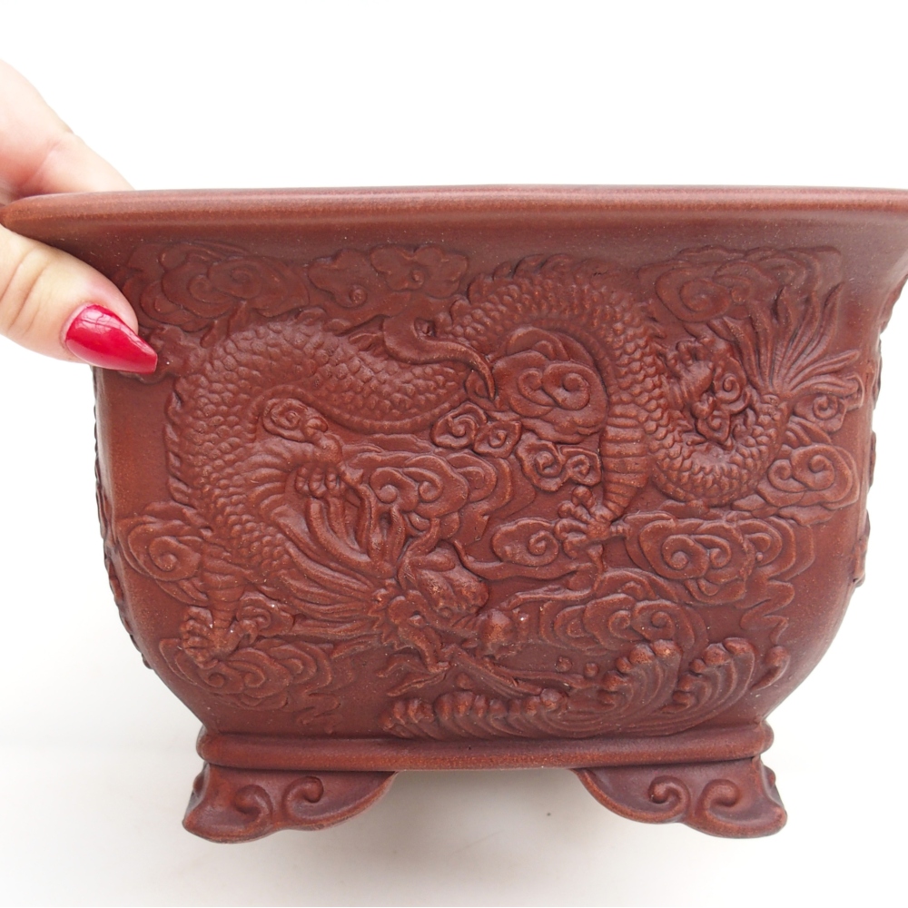 Ceramiczna miska do bonsai 21 x 21 x 13,5 cm, brązowa