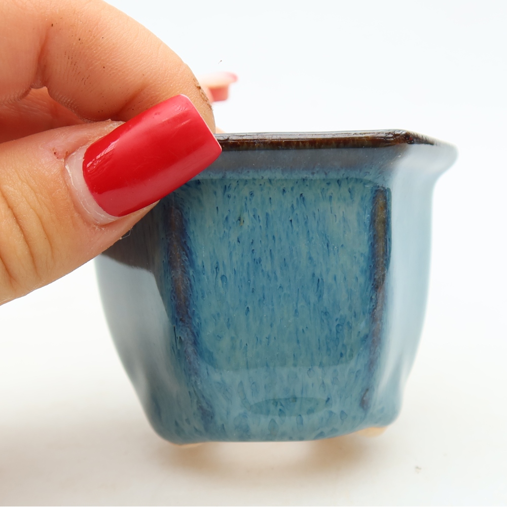 Ceramiczna miseczka do bonsai 7 x 6,5 x 5 cm, kolor niebieski