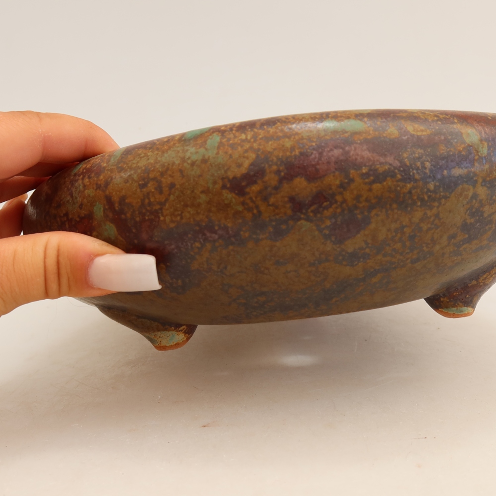 Ceramiczna miska do bonsai 20,5 x 20,5 x 7 cm, kolor zielono-brązowy